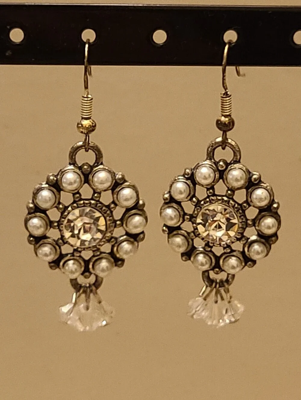 Handmade Vintage-Inspired Pearl and Crystal Drop Earrings With 925 Earwires
